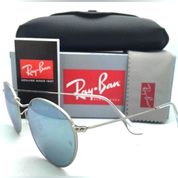 LIKE NEW RayBan Round Metal RB3447 Silver Mirror Ray ban Sunglasses - Picture 10 of 16